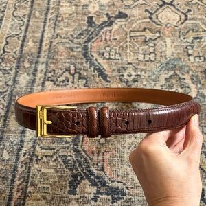 Vintage Ralph Lauren Brown Crocodile Embossed Leather Belt with Gold Buckle